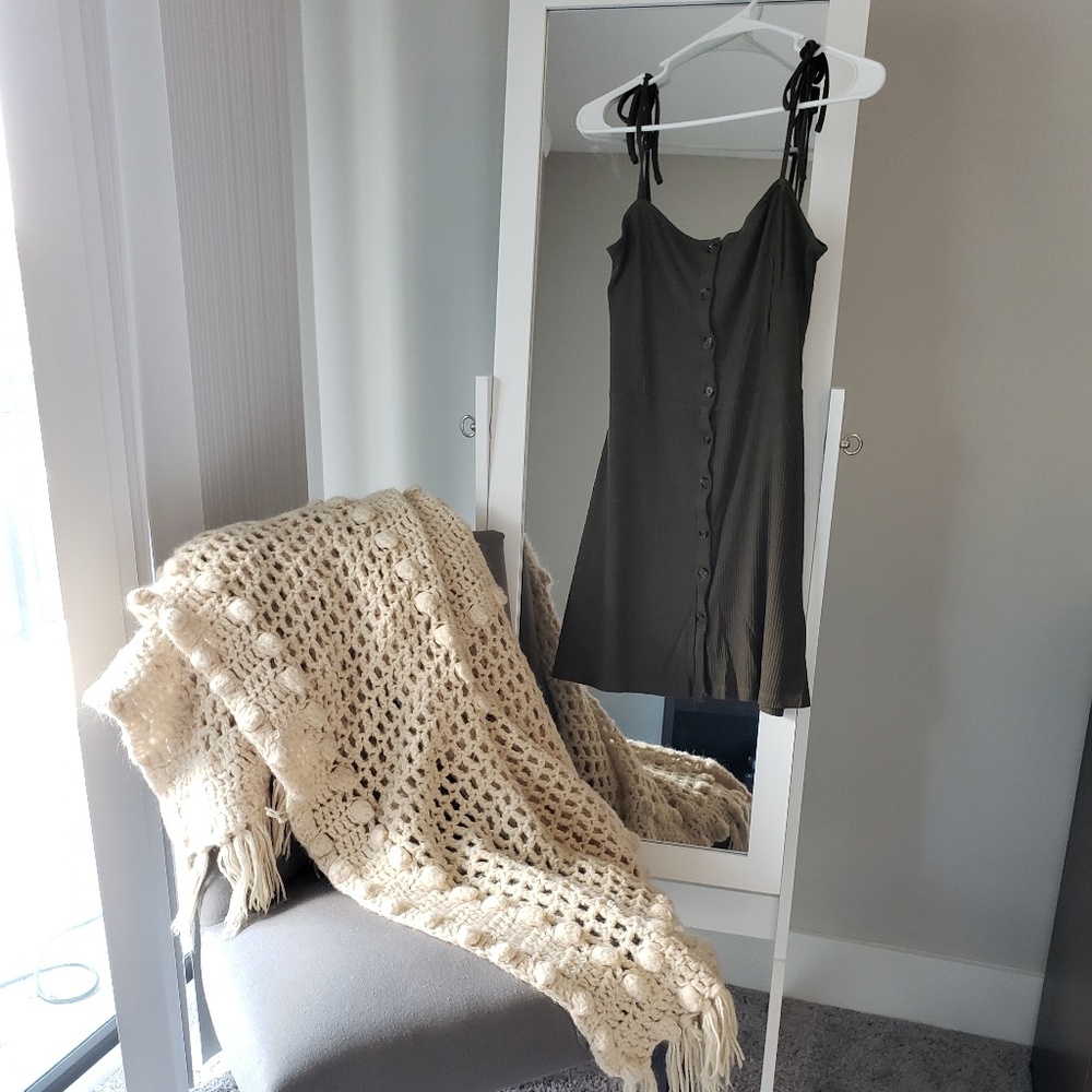 Topshop Button Down Ribbed Mini Dress Olive 6